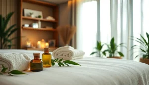 오일과 수건이 준비된 차분한 가정 환경에서의 출장마사지 휴식 분위기.