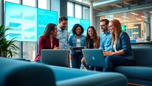 Marketing Agency professionals collaborating in a vibrant office environment.