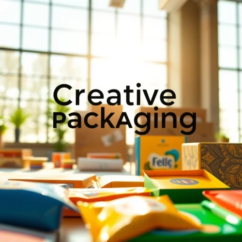 Showcasing a creative packaging company in a vibrant design studio featuring unique packaging prototypes.