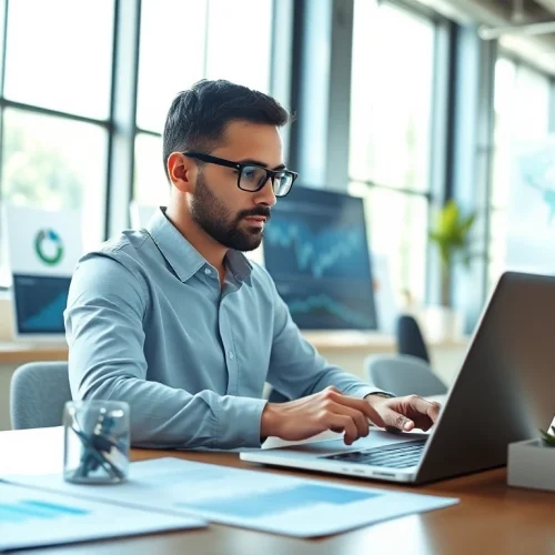 Visualize financial insights at https://m.check-rates.com with a consultant in a modern office.