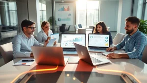 avral.net을 활용하여 디지털 마케팅 전략 회의 중인 팀의 모습