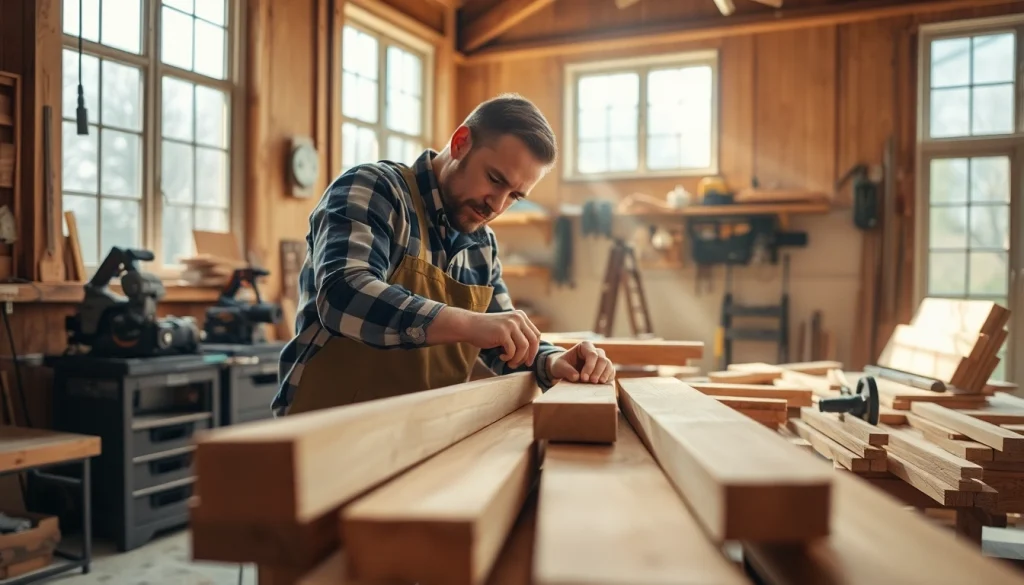 Carpentry Apprenticeship Near Me featuring a skilled carpenter in a bright workshop.