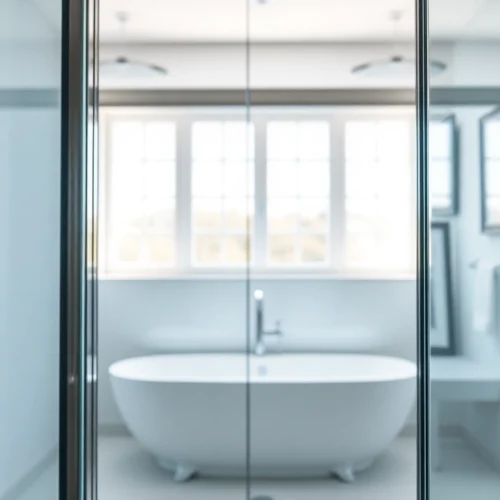 Shower doors uk elegantly showcased in a stylish modern bathroom, highlighting glass texture.