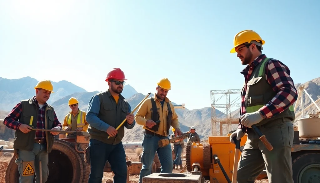 Construction professionals from the construction association Wyoming working collaboratively on a project.