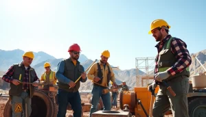 Construction professionals from the construction association Wyoming working collaboratively on a project.