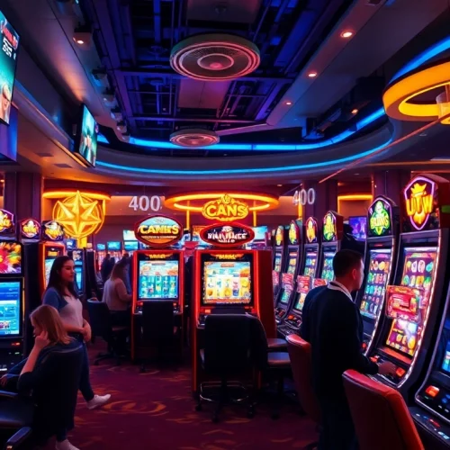 Menangkan permainan slot depo 1k dalam suasana kasino yang dinamis dan bercahaya.