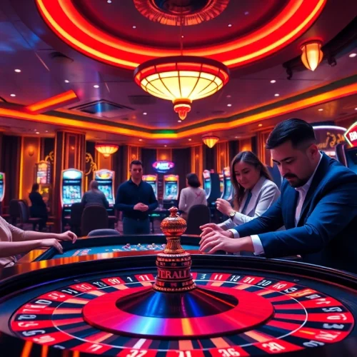 Players enjoying exciting games at BRABET online casino, featuring colorful slot machines and betting tables.