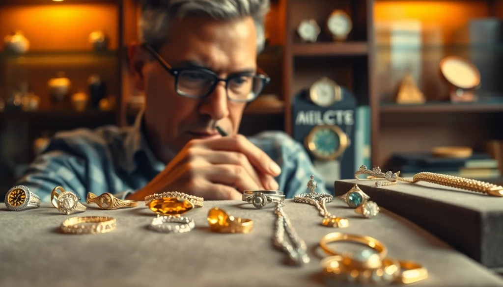 Schmuckankauf: Fachmännische Bewertung von hochwertigem Schmuck mit einem goldenen Ring im Fokus.