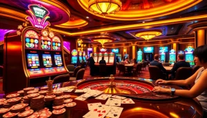 Engage with IDN Slot 777 at an exciting casino featuring vibrant slot machines and poker chips.