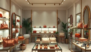명품 이미테이션 제품들이 우아한 부티크에서 전시되고 있습니다.