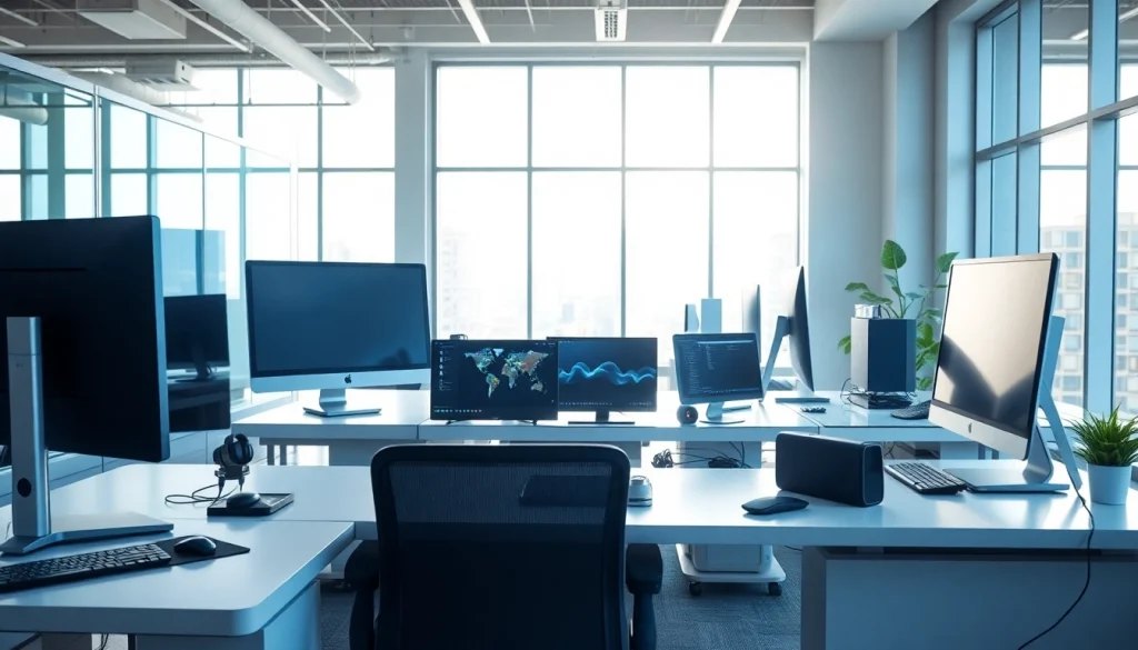 zirvegrupbilgisayar dijital çözümleri içeren modern ofis ortamını sergiliyor.