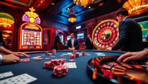 Vibrant casino scene at https://bet88.limited/, featuring poker chips, cards, and a roulette wheel.