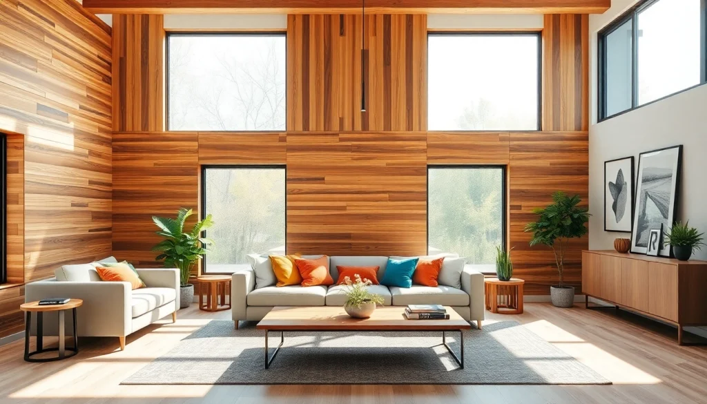 Transform your space with a stylish wood panel accent wall creating a warm focal point.