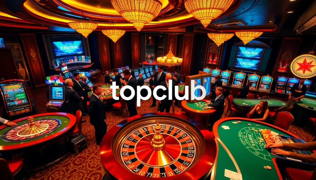 Experience thrilling gameplay at topclub with vibrant casino tables and excited players.