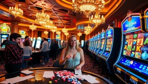 Players enjoying the thrill of slot depo 5k machines in a vibrant casino environment.