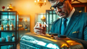 Zinn Ankauf bei einer professionellen Bewertung eines glänzenden Zinnobjekts.