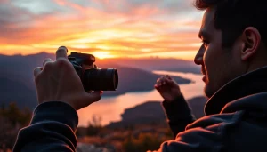 Engaging moment of a photographer in nature taking online photography courses.