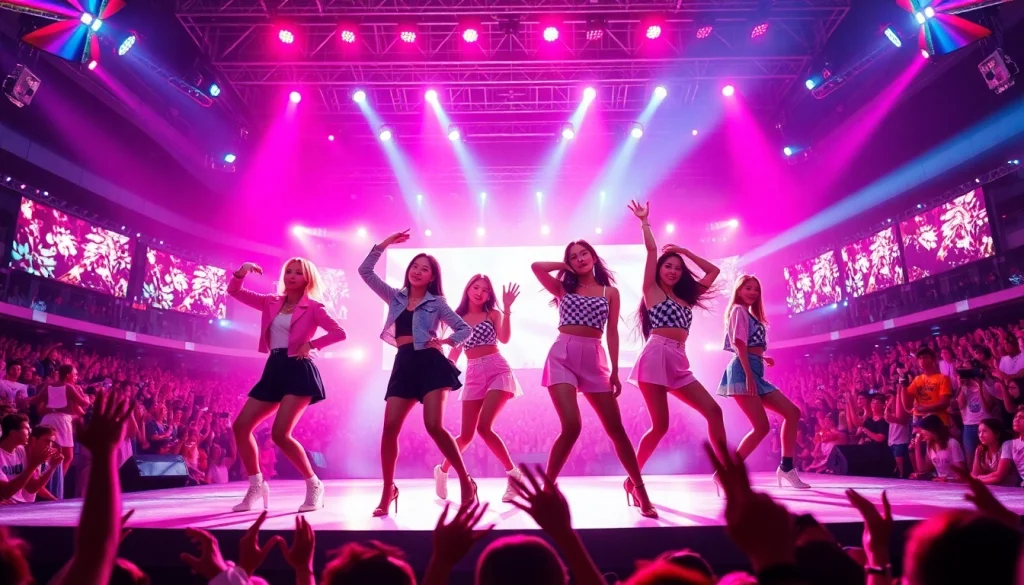 Catch the latest Blackpink news with the group's electrifying concert performance backdrop.