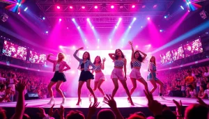 Catch the latest Blackpink news with the group's electrifying concert performance backdrop.