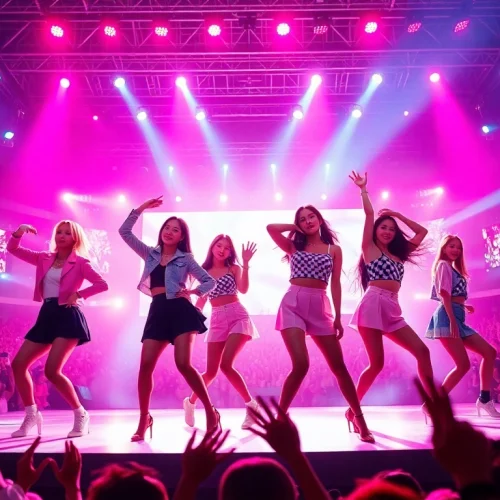 Catch the latest Blackpink news with the group's electrifying concert performance backdrop.