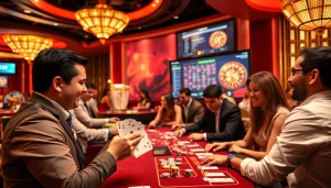 Engaging poker action at https://tobet88bet.com/ with colorful chips and a dynamic casino atmosphere