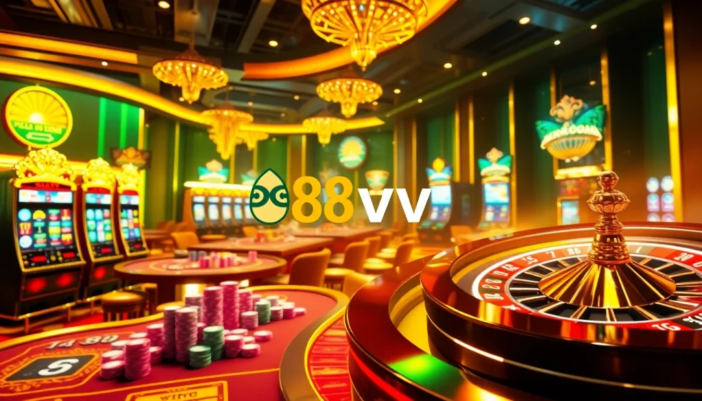Experience the excitement of online gaming at 88vv with vibrant casino elements and dynamic visuals.