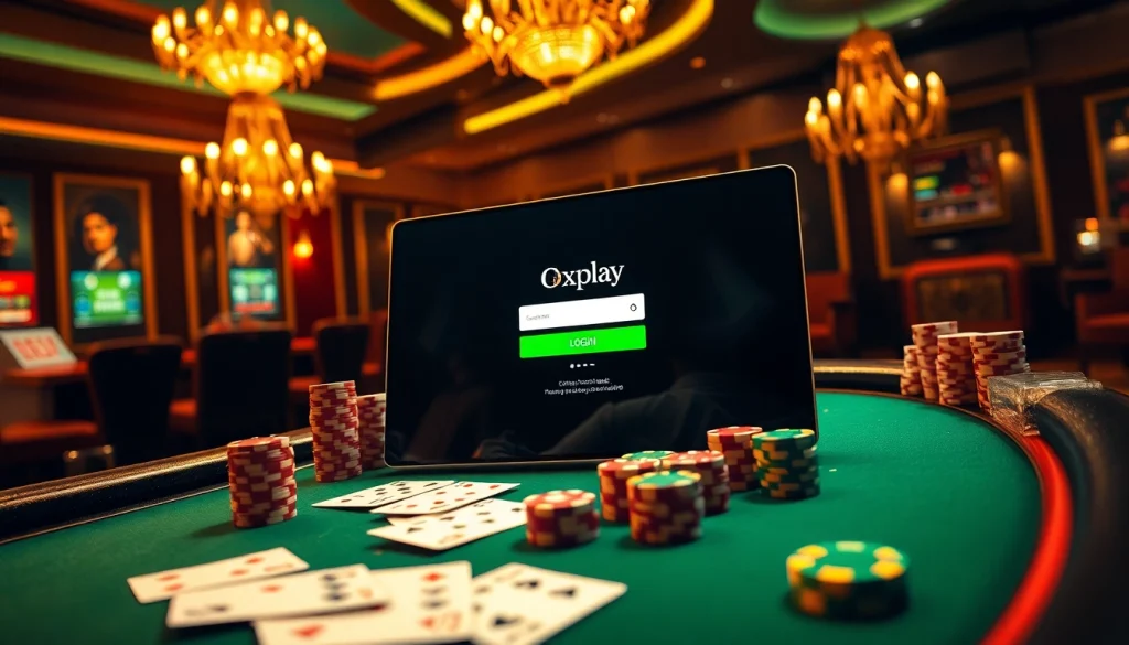 Experience the thrill of oxplay login as you engage with luxurious casino tables and digital interfaces.