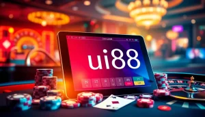 Online gaming experience at uu88 with poker chips and a roulette wheel on a tablet.
