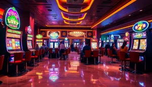 Experience the excitement of slot pulsa games in a luxurious casino setting.