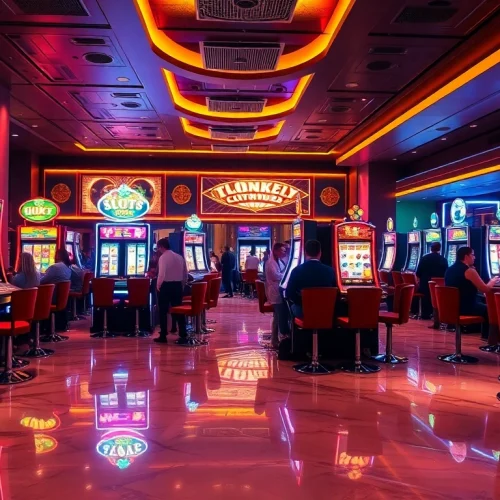 Experience the excitement of slot pulsa games in a luxurious casino setting.