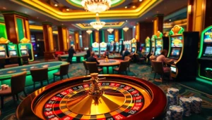 Nha cai nova88 offers thrilling gaming experiences with vibrant casino tables, roulette wheels, and slot machines.