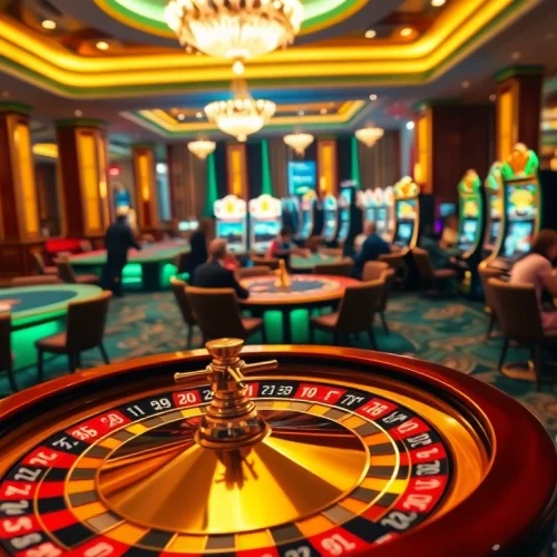 Nha cai nova88 offers thrilling gaming experiences with vibrant casino tables, roulette wheels, and slot machines.