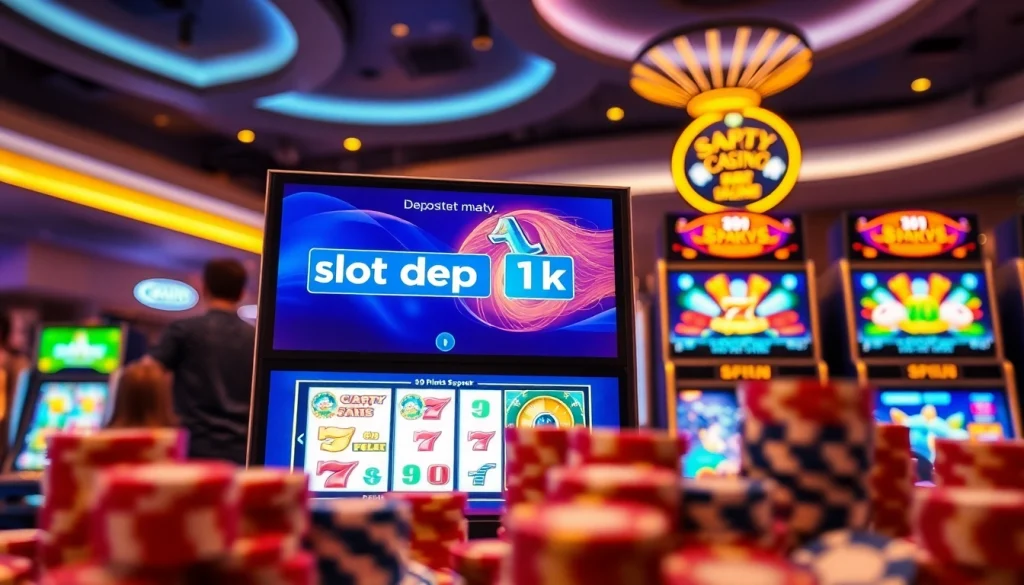 Permainan slot depo 1k dengan tampilan grafik cerah dan suasana kasino yang menghibur.