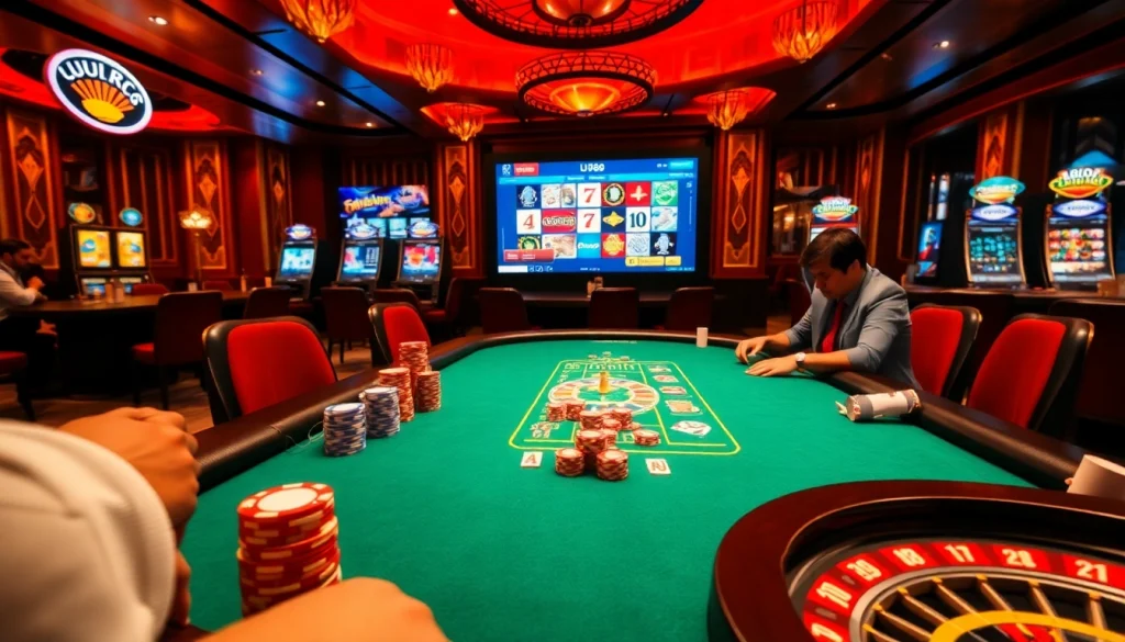 Players enjoying a thrilling poker game at UU88's luxurious casino platform.