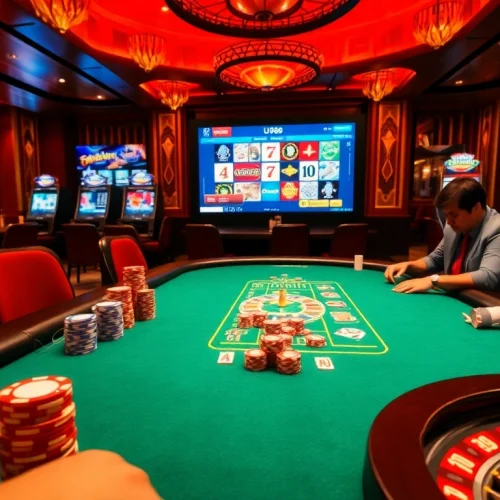 Players enjoying a thrilling poker game at UU88's luxurious casino platform.
