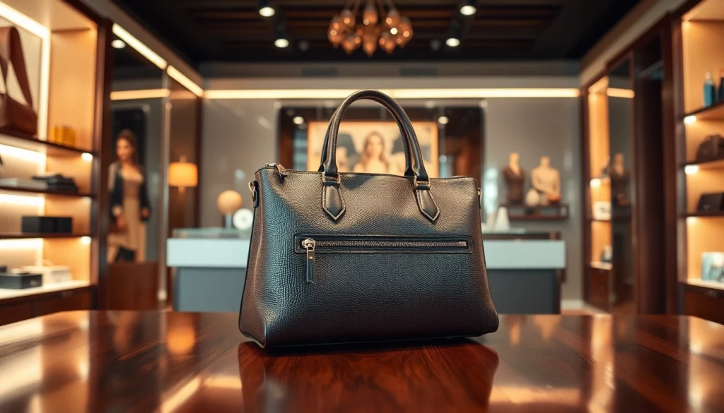 명품 이미테이션 가방이 고급스러운 부티크에서 전시되고 있는 모습