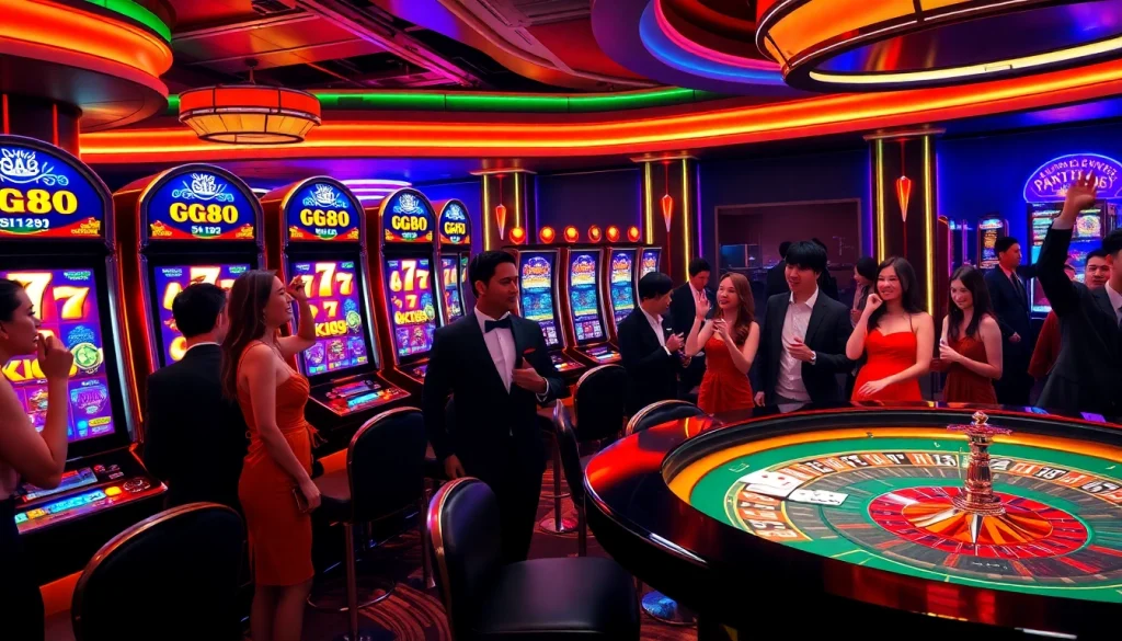 Players enjoying the excitement of gg88 slot machines in a luxurious casino atmosphere.