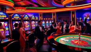 Players enjoying the excitement of gg88 slot machines in a luxurious casino atmosphere.