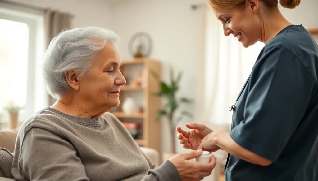 Senior caregivers austin tx assisting an elderly person in a cozy living room.