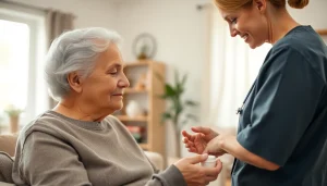 Senior caregivers austin tx assisting an elderly person in a cozy living room.