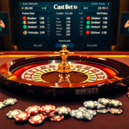 Experience the thrill of tỷ lệ kèo nhà cái hôm nay with an elegant casino scene showcasing a roulette table.
