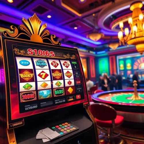 Experience the thrill of link slot gacor at a luxurious casino filled with eager players and vibrant slot machines.