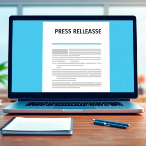 Submit a compelling press release submission with an engaging illustration of a professional workspace.