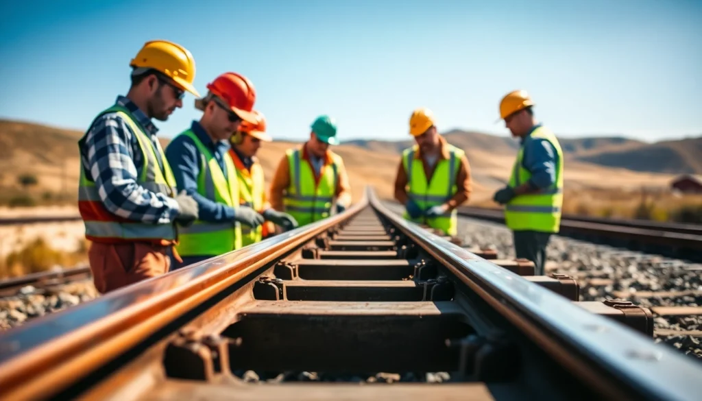 Railroad Maintenance Services team inspecting tracks with focused precision.