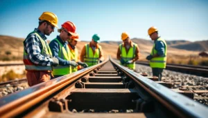 Railroad Maintenance Services team inspecting tracks with focused precision.
