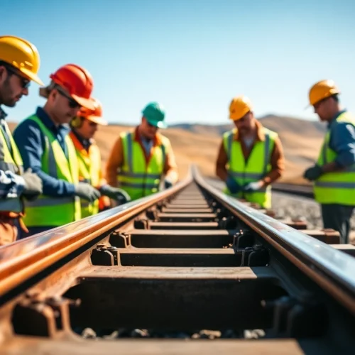 Railroad Maintenance Services team inspecting tracks with focused precision.