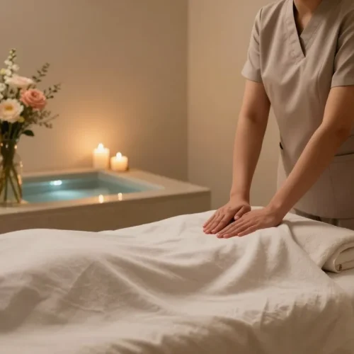 Stress-relieving 서울출장마사지 in a tranquil spa environment.