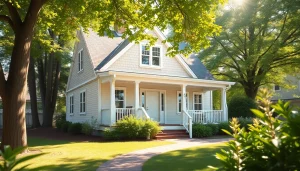 Cape Style Home In-Law Addition featuring a charming design with inviting porch and lush greenery.