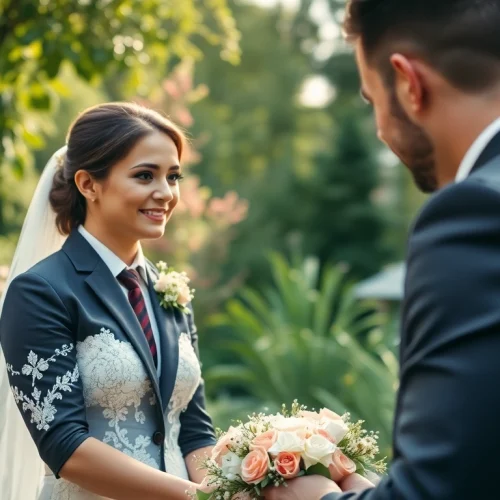 Edmonton videographer filming a wedding ceremony in a lush garden.
