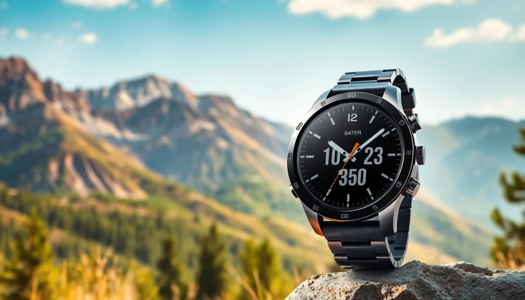 Explore features of the Explorer GPS Smart Watch in a vibrant outdoor setting.